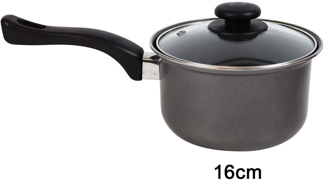 Non Stick Saucepan Set of 3 Premium Kitchen Cooking Graphite Saute Pans with Glass Lids Inner Coated 3 Sizes 16cm, 18cm & 20cm Everyday Cooking Essential-3