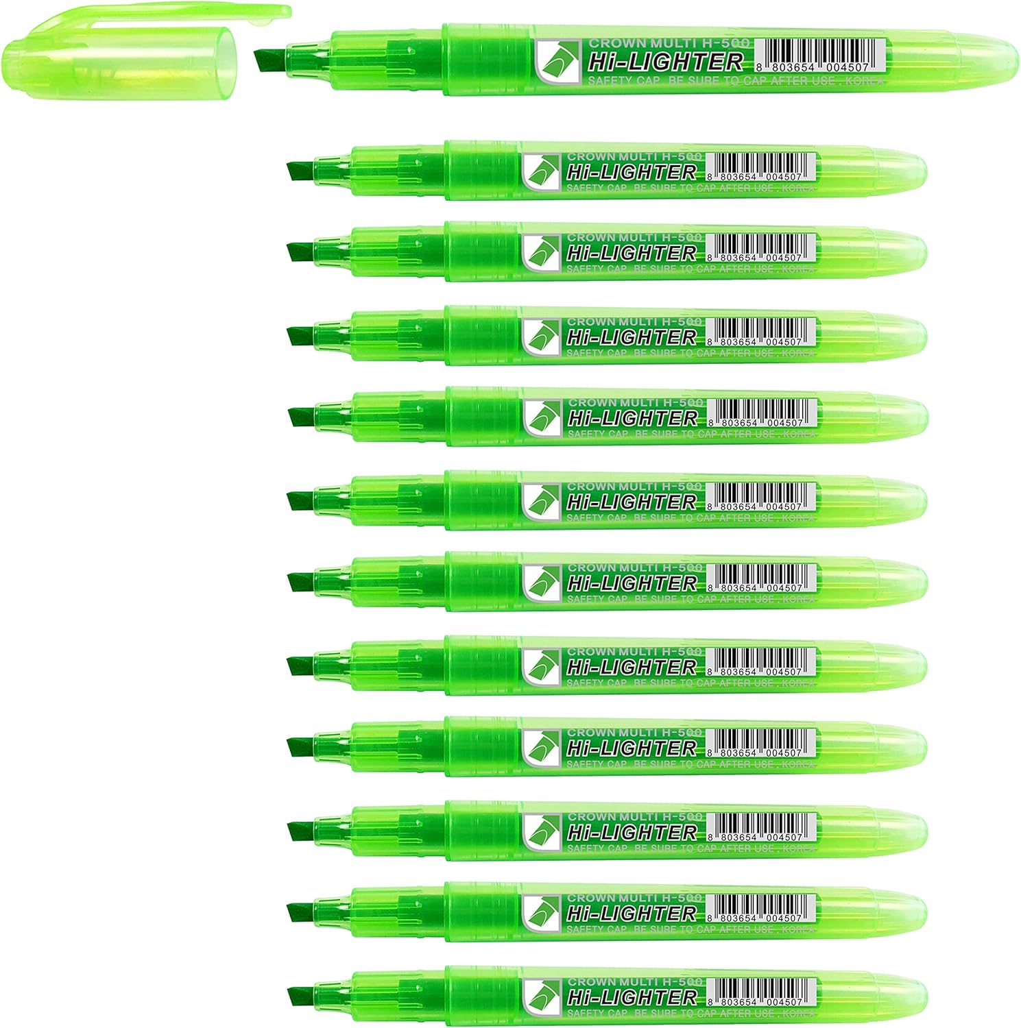 CROWN H-500 Highlighter Pens Chisel Tip Slim Highlighters - Pack Of 12 - With Bright Fluorescent Ink - Green-0