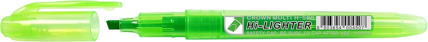 CROWN H-500 Highlighter Pens Chisel Tip Slim Highlighters - Pack Of 12 - With Bright Fluorescent Ink - Green-1