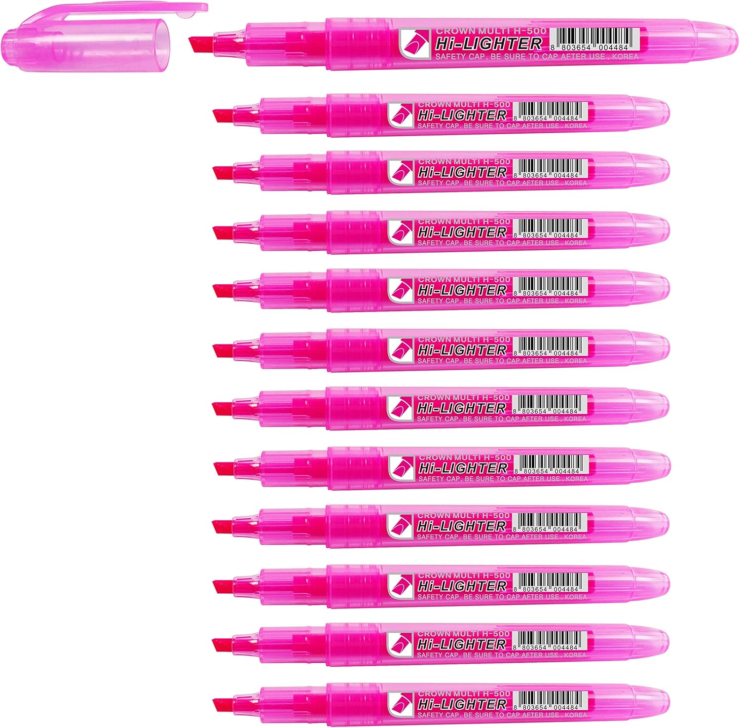 CROWN H-500 Highlighter Pens Chisel Tip Slim Highlighters - Pack Of 12 - With Bright Fluorescent Ink - Pink 29628X-0