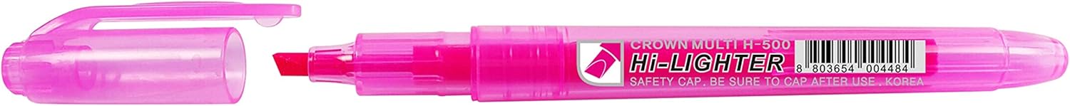 CROWN H-500 Highlighter Pens Chisel Tip Slim Highlighters - Pack Of 12 - With Bright Fluorescent Ink - Pink 29628X-1