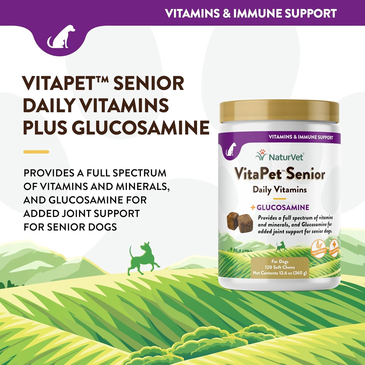 NaturVet VitaPet Senior Daily Vitamin Dog Supplements Plus Glucosamine – Includes Full-Spectrum Vitamins, Minerals – Joint Support for Older, Active Dogs – 120 Ct. Soft Chews-2