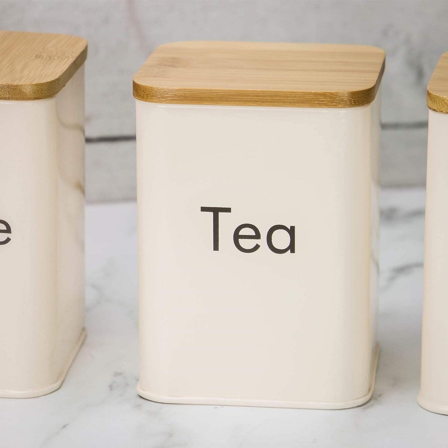 Kitchen Canister Set - 3 Piece | Cream Tins | Tea, Coffee & Sugar Canisters | Kitchen Container Set with Bamboo Lids | Food Storage Containers | M&W-5