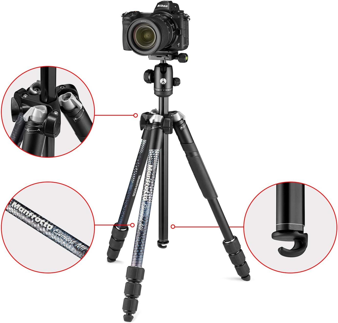 Manfrotto Element MII Camera Tripod, Travel Tripod in Aluminium with Ball Head and Carrying Bag, for Compact Cameras, CSC, DSLR, Photography Accessories for Content Creation and Vlogging-1