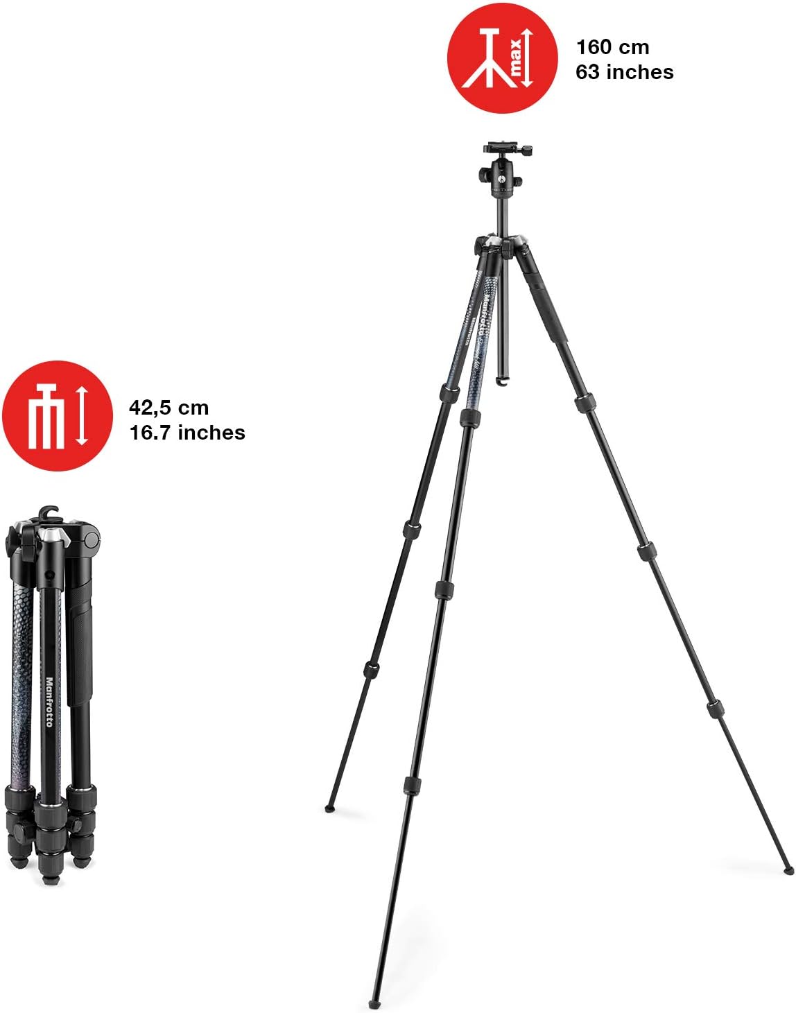 Manfrotto Element MII Camera Tripod, Travel Tripod in Aluminium with Ball Head and Carrying Bag, for Compact Cameras, CSC, DSLR, Photography Accessories for Content Creation and Vlogging-2