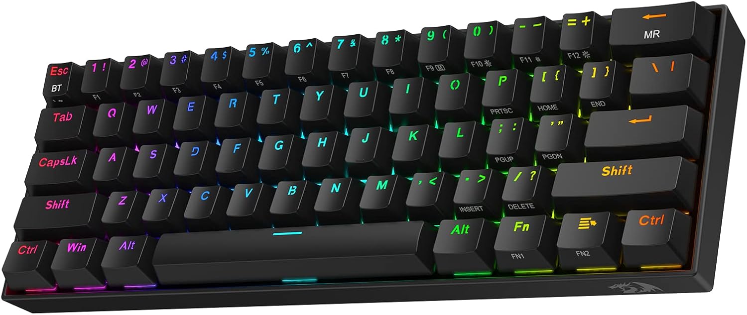 Redragon K530 Pro Draconic 60% Wireless RGB Mechanical Keyboard, Bluetooth/2.4Ghz/Wired 3-Mode 61 Keys Compact Gaming Keyboard w/100% Hot-Swap Socket, Free-Mod Plate Mounted PCB & Tactile Brown Switch-0