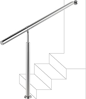 Happybuy Step Handrail 1 Steps Stainless Steel Stair Railing for Indoor or Outdoor Use Step Railing Handrails Metal Hand Rails for Steps, 150 x 80 cm, Silver