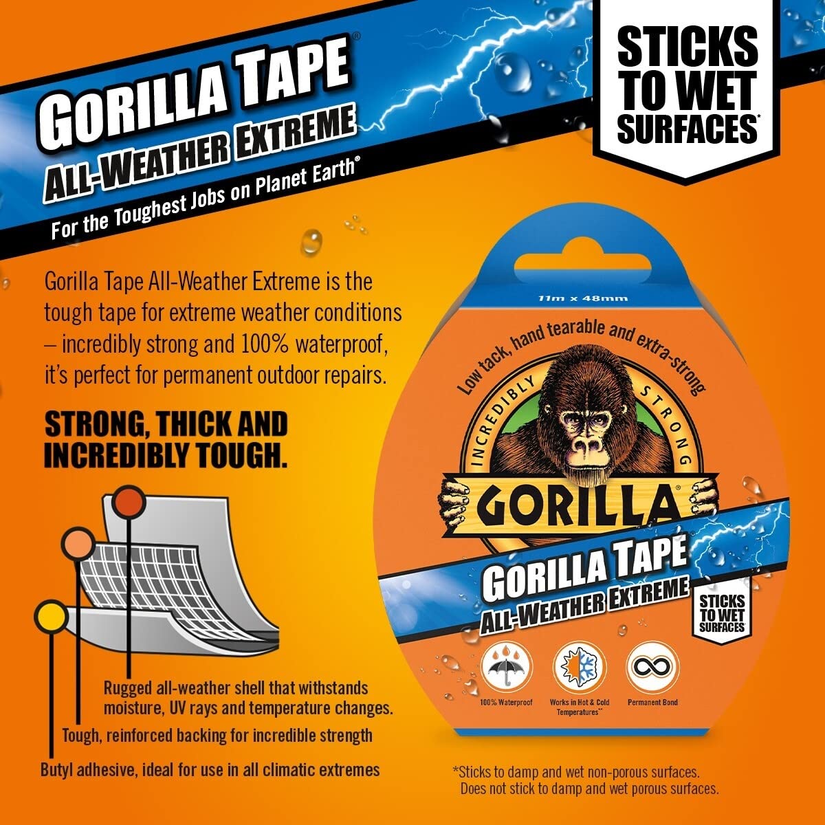 Gorilla 3044020 Tape All Weather Extreme Black 48mm x 11m-1