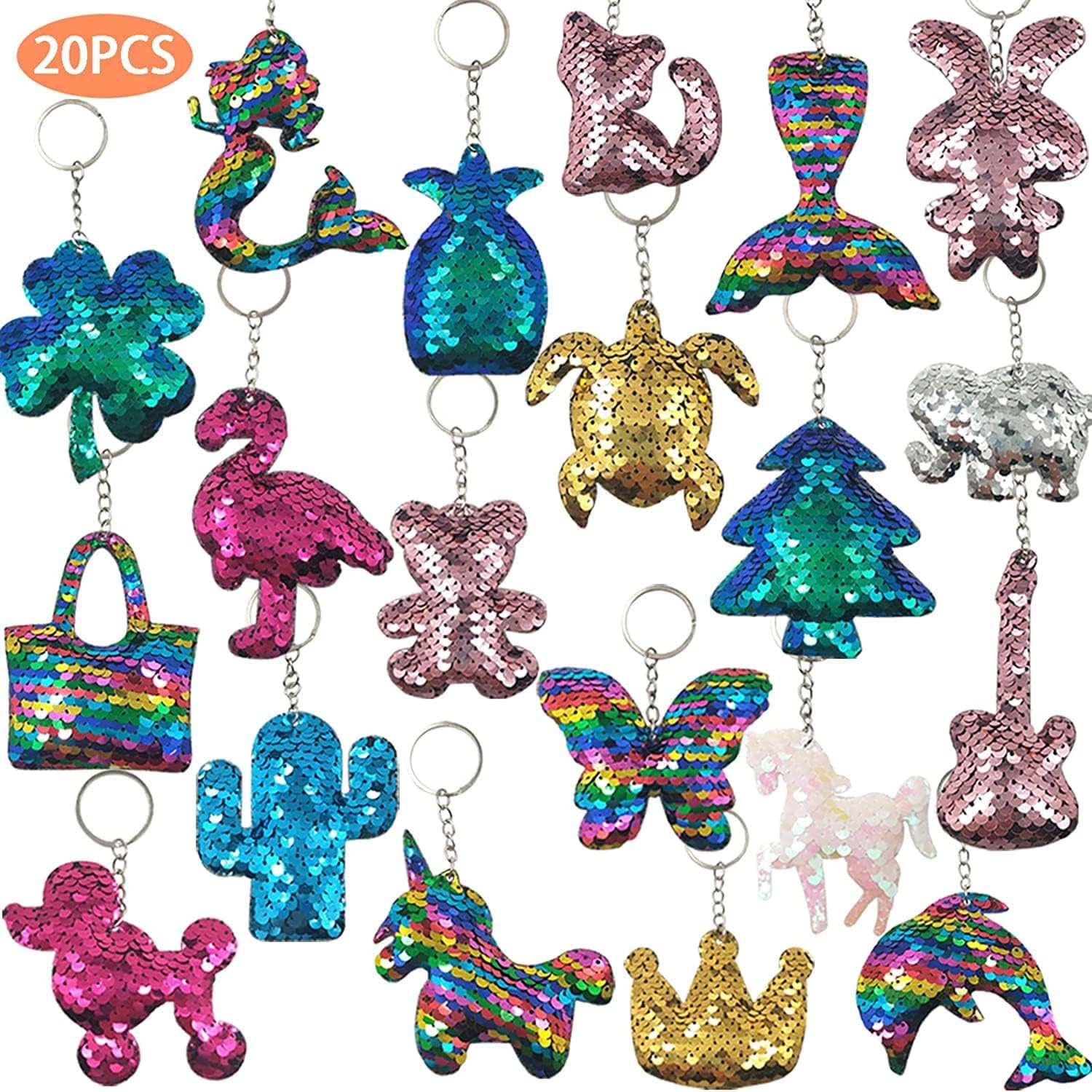 GuassLee 20pcs Flip Sequin Keychain Party Favors Easter Bag Filler Keychains for Kids & Adults Birthday Favors Backpack Accessories-0