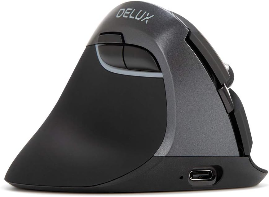 DeLUX Left Handed Ergonomic Mouse, Mini Wireless Vertical Mouse, Silent Click, 4000 DPI, RGB Light, 6 Buttons, Rechargeable, Bluetooth/2.4G/ Wired Tri-Mode for Laptop/PC/Mac (M618ZD-Iron Gray)-0