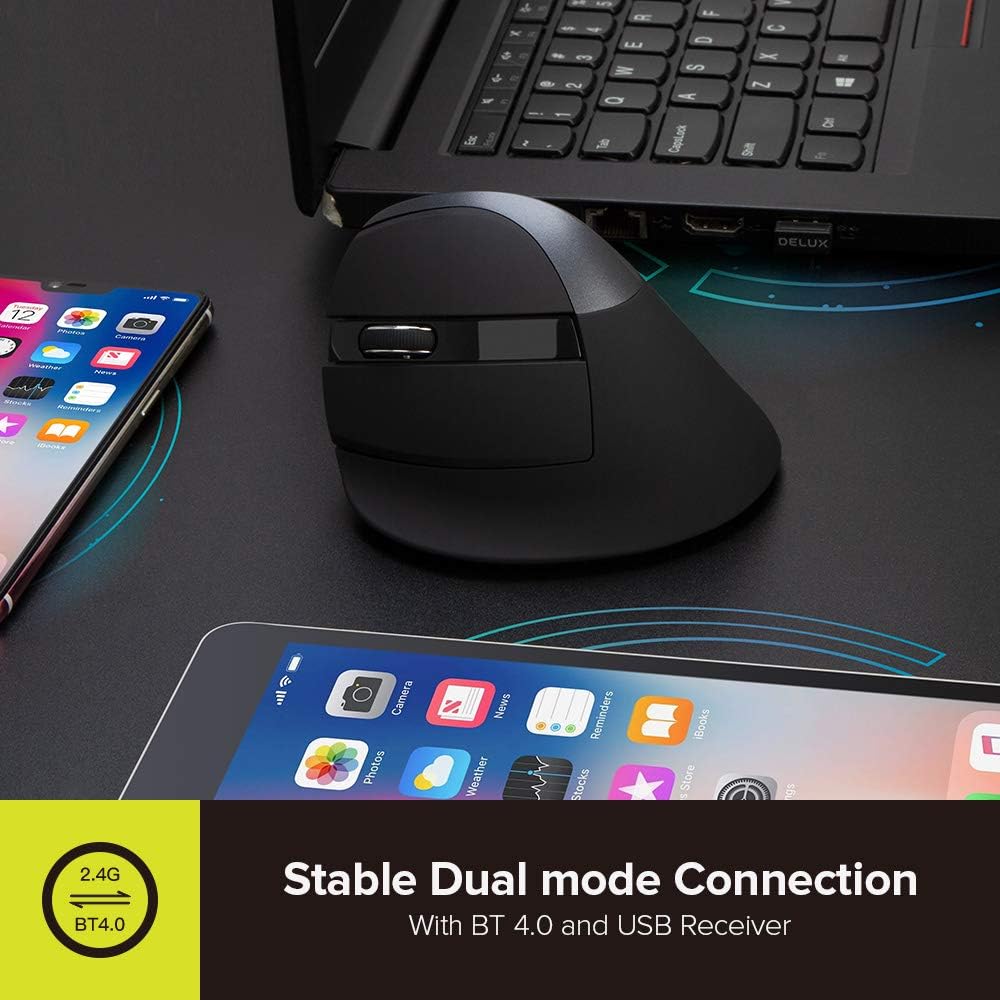 DeLUX Left Handed Ergonomic Mouse, Mini Wireless Vertical Mouse, Silent Click, 4000 DPI, RGB Light, 6 Buttons, Rechargeable, Bluetooth/2.4G/ Wired Tri-Mode for Laptop/PC/Mac (M618ZD-Iron Gray)-4