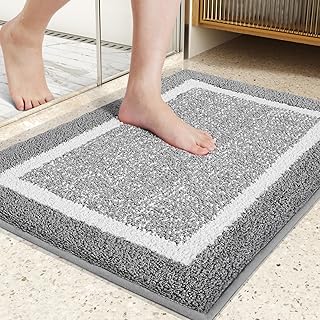 COLOR&GEOMETRY Absorbent Bath Mat 40 x 60 cm, Soft Bathroom Mat Non Slip, Machine Washable Bathroom Rug Bathmat Bath Mats for Bathroom Bathtub Shower (Grey)