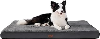 Bedsure Large Dog Bed Washable - Orthopedic Dog Bed and Mattress Mat for Dog Crate with Removable Plush Sherpa Cover, Gifts for Dog, Grey, 91x69x7.6cm