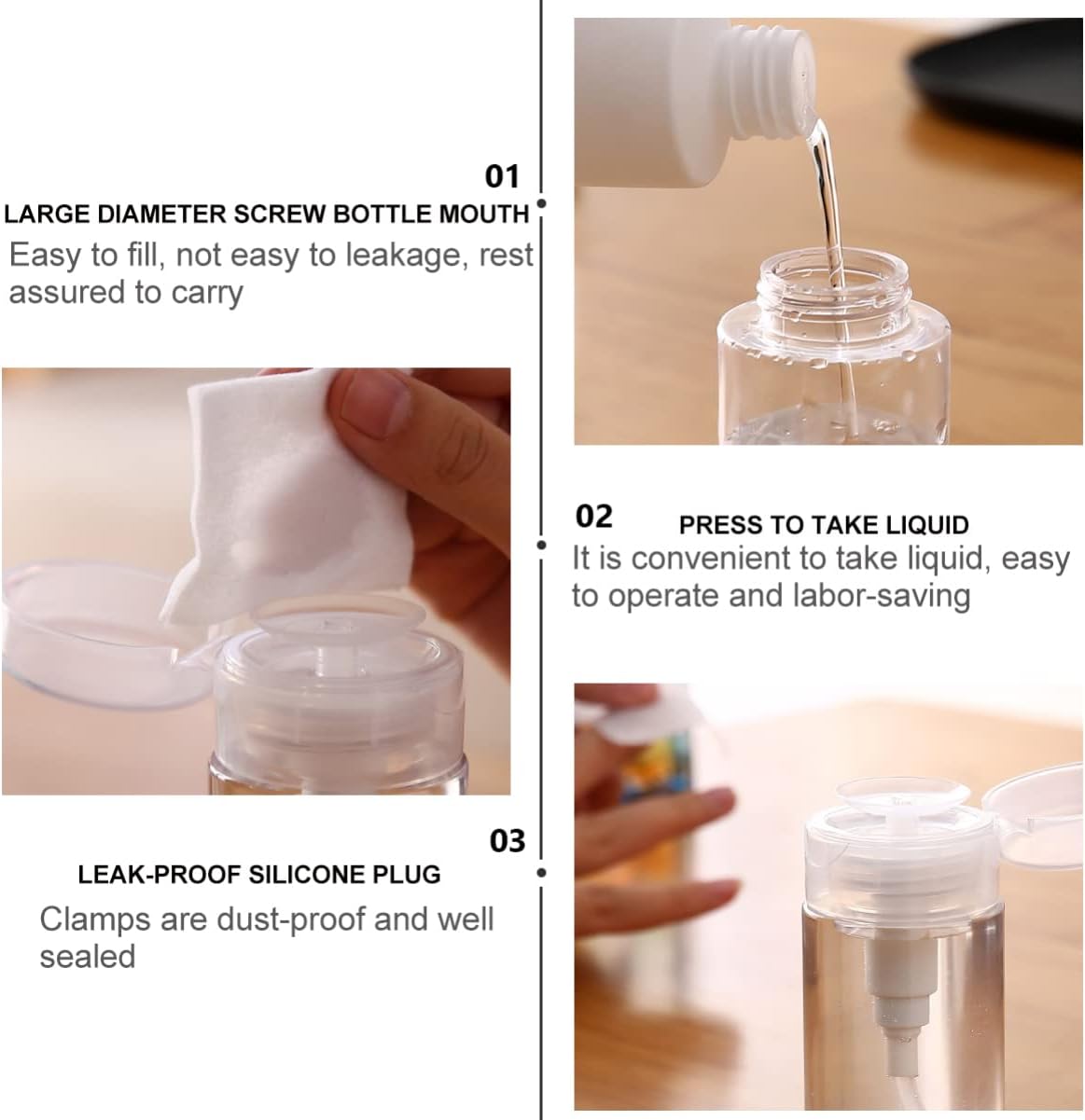 Milisten 3pcs Empty Pump Dispenser Alcohol Bottles Nail Polish Remover Bottle Plastic Press Bottle 200ml-4