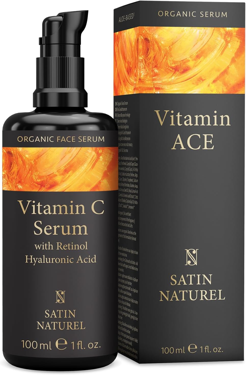 Vitamin C Serum for Face + Retinol + Hyaluronic Acid + Vitamin E 100ml - Anti Aging Face Serum for Women for Dark Spot, Smoothing Fine Lines and Wrinkles & Skin Brightening - Skincare by Satin Naturel-0