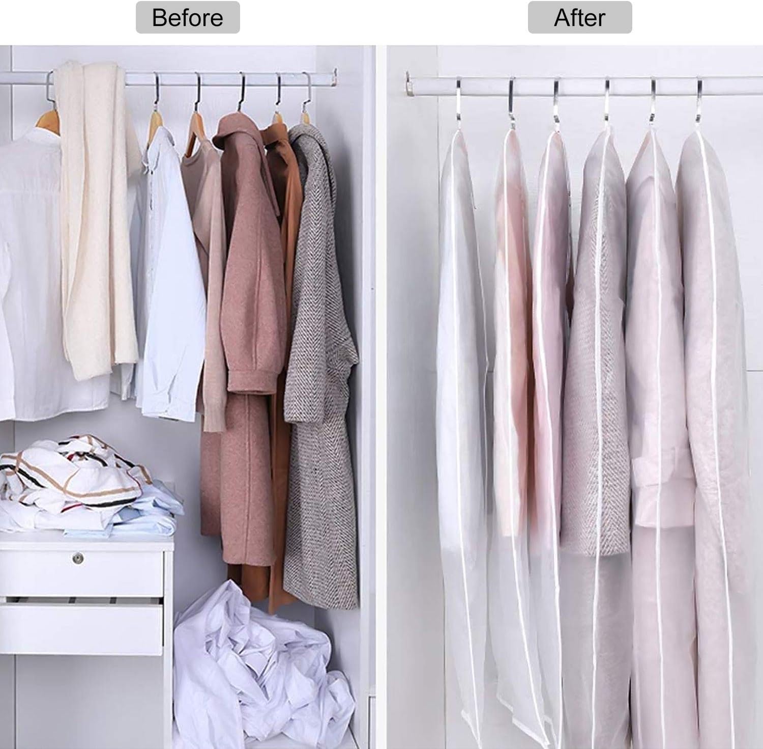 ASelected 10 Pack Dress Bags Covers Long 55 Inch (140cm) Clear Garment Bags Full Length Moth Proof Clothes Bags Storage Covers Protector Hanging Suit Bags with Zip White-1