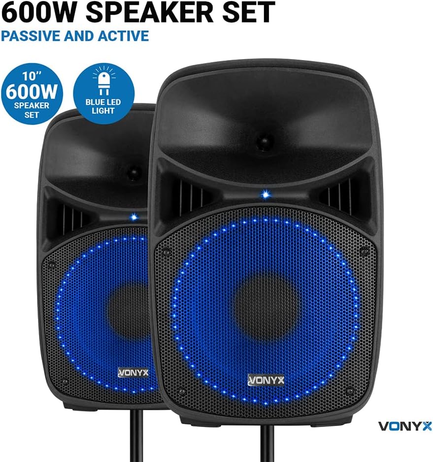 VONYX Bluetooth Active Speaker Set - House Party Speakers, Wireless Streaming, Powerful Bass, Ideal for House Parties, Events | Bluetooth Active Speaker, Bluetooth Party Speaker With Lights-1