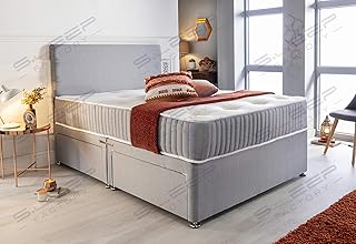 Sleep Factory's Grey Fabric Memory Foam Divan Bed Set With Mattress And Headboard 3ft 4ft 4ft6 5ft 6ft Single Double Small UK King Super King (5.0FT (King Size), 2 Drawers Foot End)