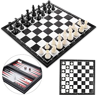 Peradix Chess Set | Backgammon | Draughts Board Game 3 in 1 Set | Magnetic Travel Chess Board Checkers Pieces | Educational Toys Strategy Games For Kids and Adults