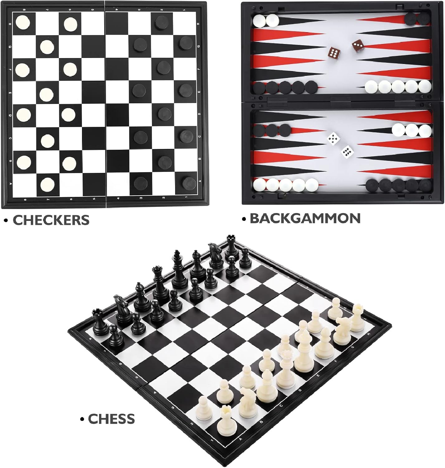 Peradix Chess Set | Backgammon | Draughts Board Game 3 in 1 Set | Magnetic Travel Chess Board Checkers Pieces | Educational Toys Strategy Games For Kids and Adults-3