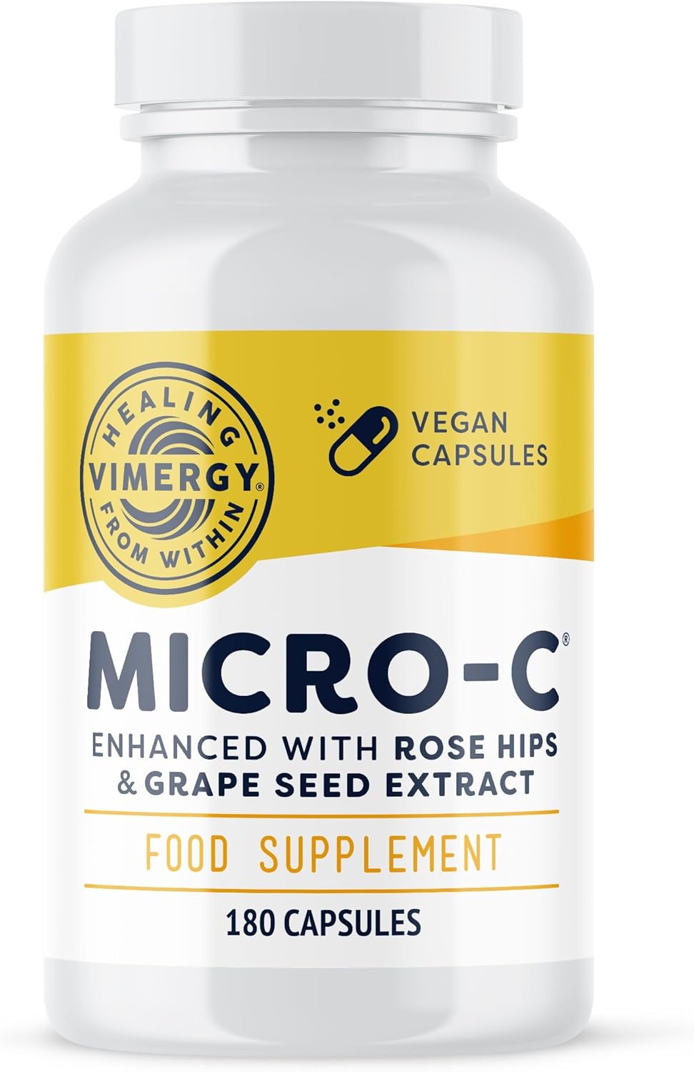 Vimergy Micro-C® Vitamin C Capsules - 180 Servings – 500mg Vitamin C, Less-Acidic Vitamin C – Rose HIPS – Supports Immune & Musculoskeletal System – Gluten-Free – Kosher – Vegan Friendly-0