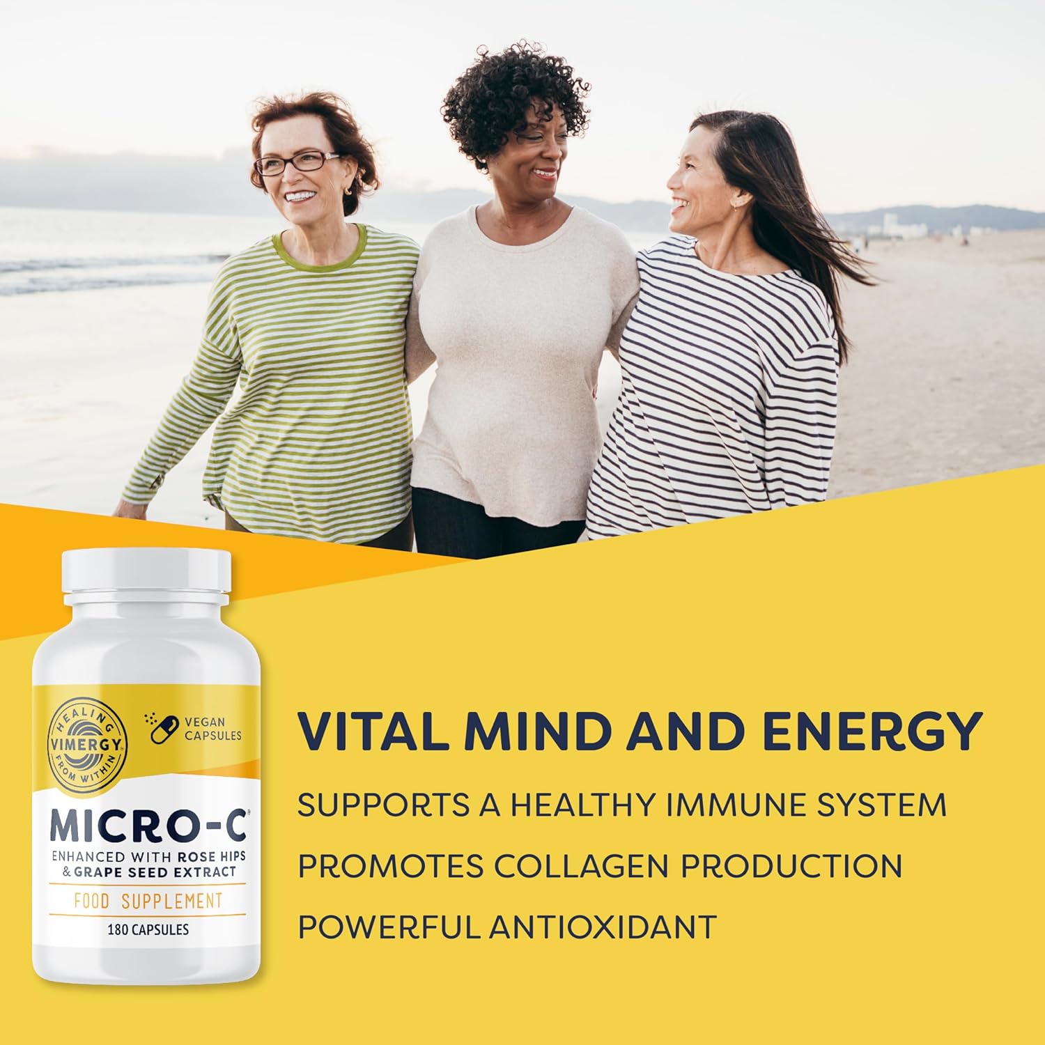 Vimergy Micro-C® Vitamin C Capsules - 180 Servings – 500mg Vitamin C, Less-Acidic Vitamin C – Rose HIPS – Supports Immune & Musculoskeletal System – Gluten-Free – Kosher – Vegan Friendly-1