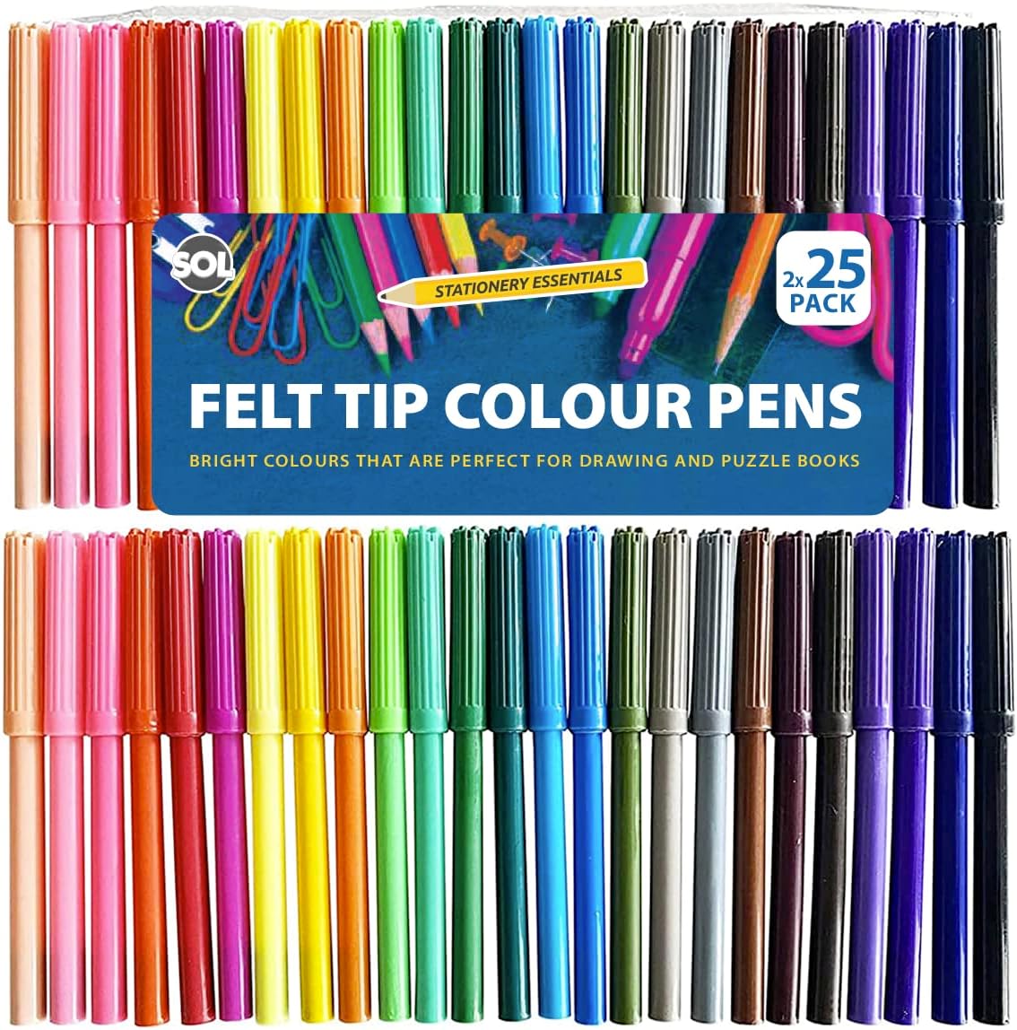 50 Felt Tips Colouring Pens for Adults & Kids | Felt Tip Pens for Children | Drawing Coloured Pens Felt Pens, Colouring Pens for Kids | Coloured Markers Pack | Felt Tip Pens for Adults Colouring Book-0