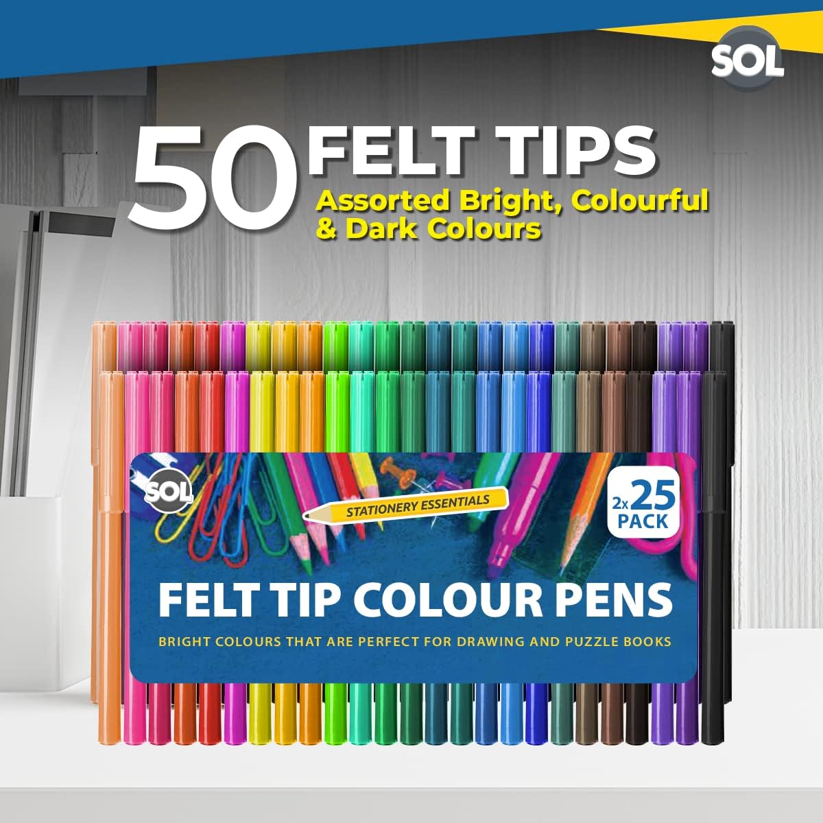 50 Felt Tips Colouring Pens for Adults & Kids | Felt Tip Pens for Children | Drawing Coloured Pens Felt Pens, Colouring Pens for Kids | Coloured Markers Pack | Felt Tip Pens for Adults Colouring Book-1