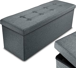 Nyxi Ottoman 110 * 38 * 38cm Foldable Storage Boxes Seat Foot Stool Storage Box with Lids for Kids Toys, Bedroom, Hallway, Living Room Dark Grey