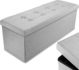 Nyxi Ottoman 110 * 38 * 38cm Foldable Storage Boxes Seat Foot Stool Storage Box with Lids for Kids Toys, Bedroom, Hallway, Living Room Light Grey