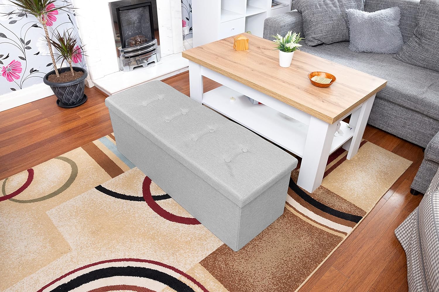 Nyxi Ottoman 110 * 38 * 38cm Foldable Storage Boxes Seat Foot Stool Storage Box with Lids for Kids Toys, Bedroom, Hallway, Living Room Light Grey-5