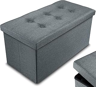 Nyxi Ottoman 76 * 38 * 38cm Foldable Storage Boxes Seat Foot Stool Storage Box with Lids for Kids Toys, Bedroom, Hallway, Living Room Dark Grey