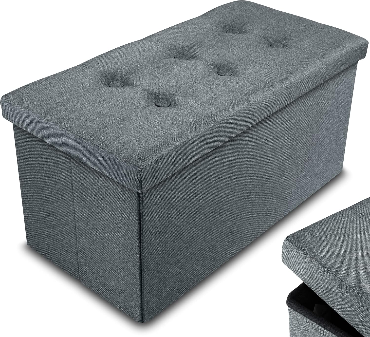 Nyxi Ottoman 76 * 38 * 38cm Foldable Storage Boxes Seat Foot Stool Storage Box with Lids for Kids Toys, Bedroom, Hallway, Living Room Dark Grey-0