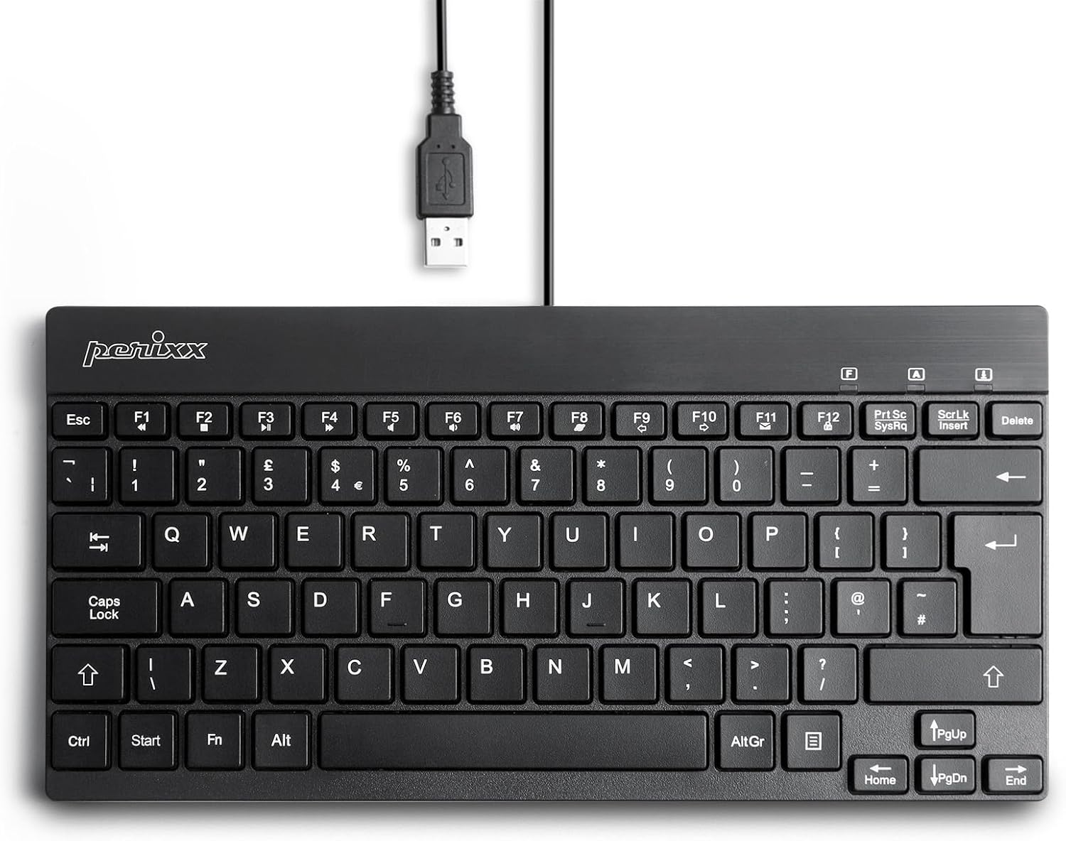 Perixx PERIBOARD-426, Compact Wired USB Mini Keyboard, QWERTY UK Layout, Lightweight Design, Ideal for Home and Office Use, Multimedia Keys, Black-0