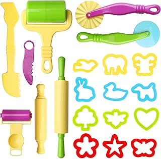 nuoshen Clay Dough Tool Kit, 20 Pcs Play Dough Tools Plastic DIY Playdough Set Plasticine Modelling Tools Clay Rollers and Cutters for Kids(Random Color)