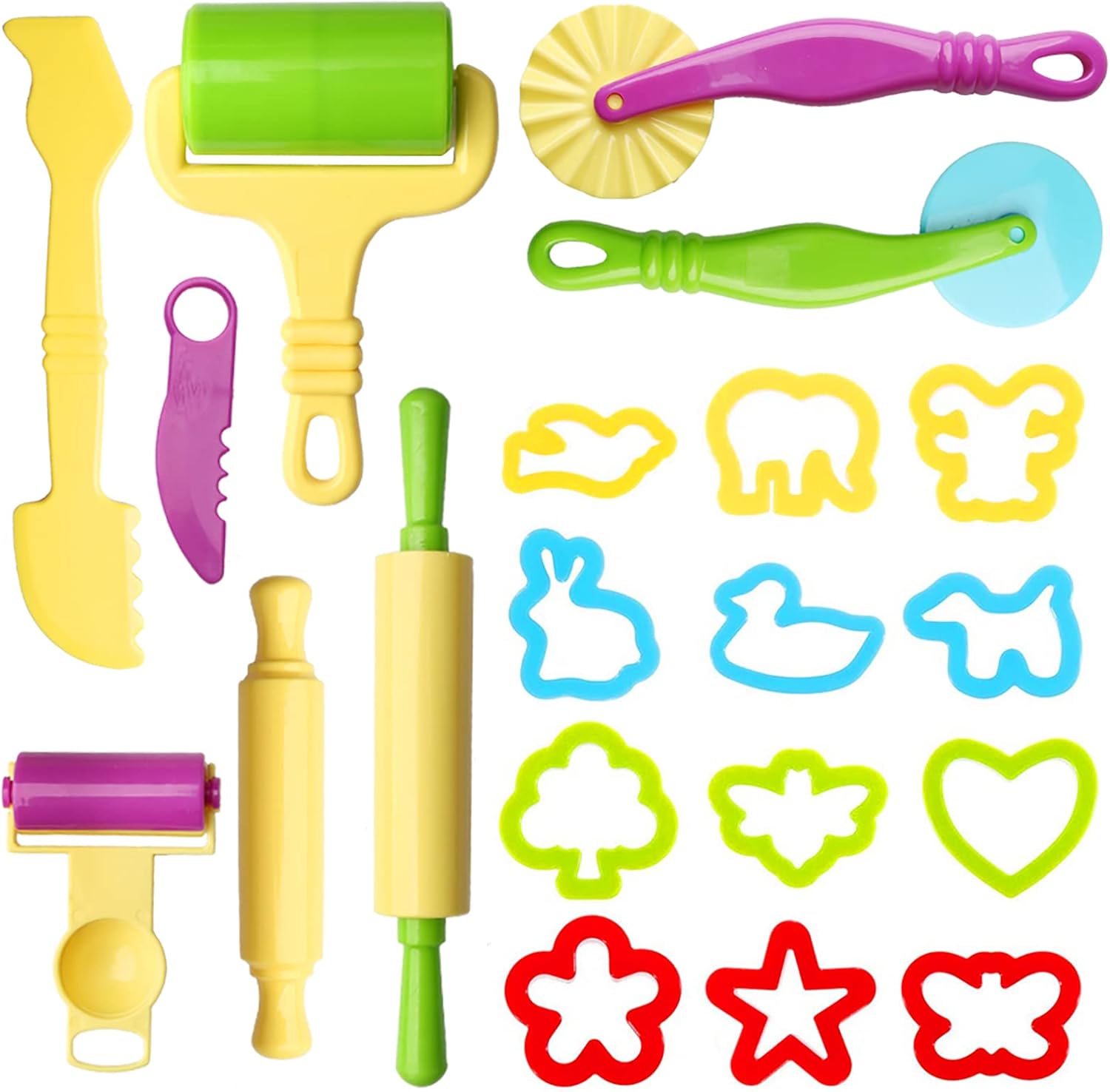 nuoshen Clay Dough Tool Kit, 20 Pcs Play Dough Tools Plastic DIY Playdough Set Plasticine Modelling Tools Clay Rollers and Cutters for Kids(Random Color)-0