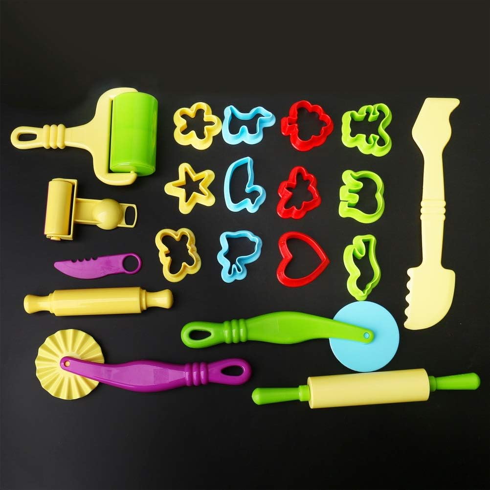 nuoshen Clay Dough Tool Kit, 20 Pcs Play Dough Tools Plastic DIY Playdough Set Plasticine Modelling Tools Clay Rollers and Cutters for Kids(Random Color)-5