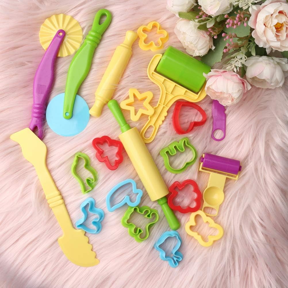 nuoshen Clay Dough Tool Kit, 20 Pcs Play Dough Tools Plastic DIY Playdough Set Plasticine Modelling Tools Clay Rollers and Cutters for Kids(Random Color)-6