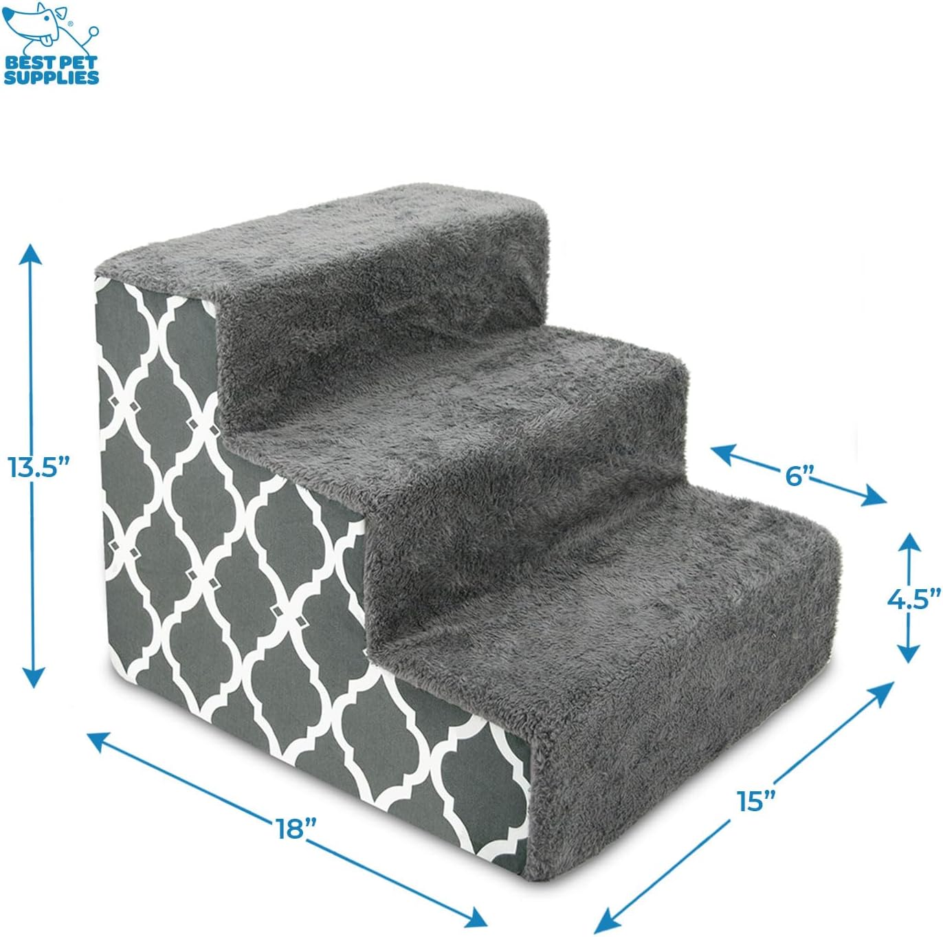 Best Pet Supplies Foam Pet Steps for Small Dogs and Cats, Portable Ramp Stairs for Couch, Sofa, and High Bed Climbing, Non-Slip Balanced Indoor Step Support, Paw Safe - Gray Lattice Print, 3-Step-1