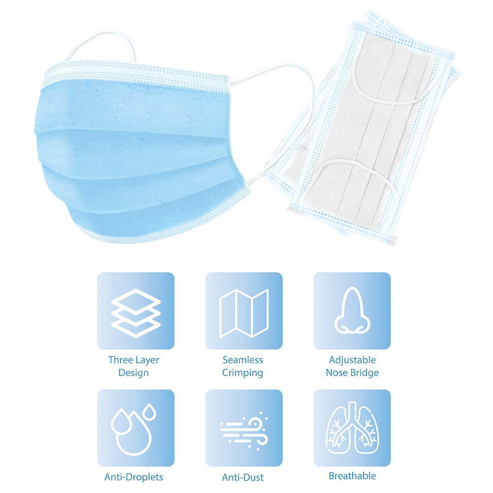 LOVE trends LT-50-PC Polypropylene 3-layer protective masks with ear hooks, blue, 50 pieces-1