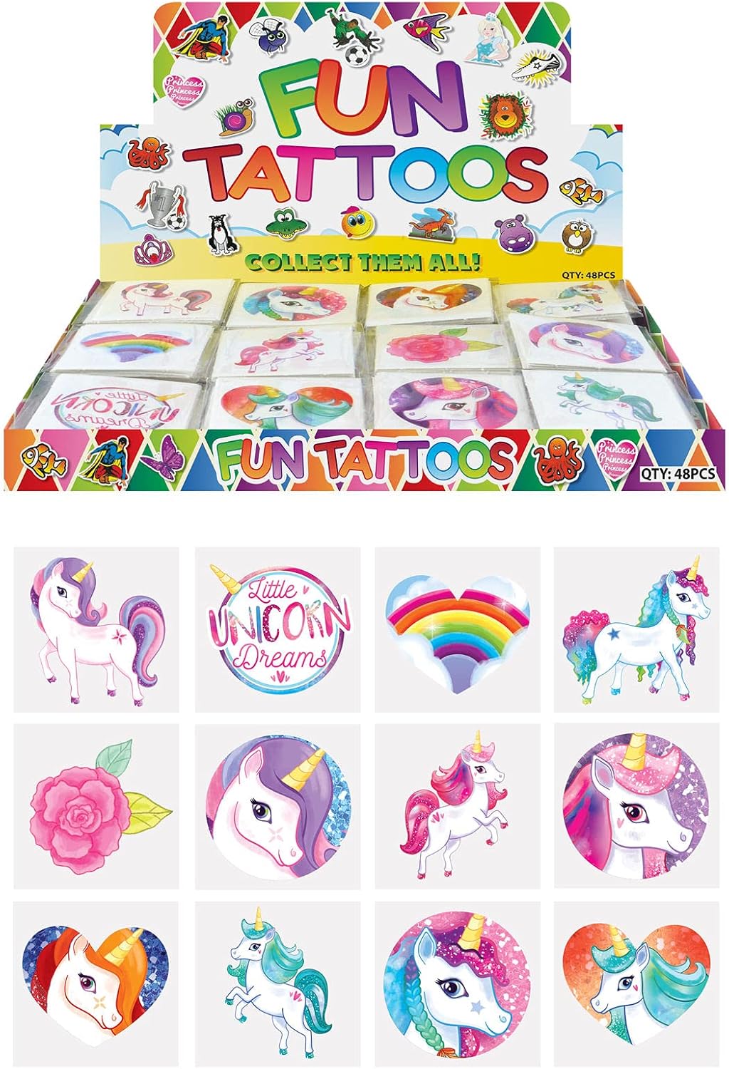 2 X 24 x Girls UNICORN Temporary Tattoos Children's Birthday Party Bag Filler-0