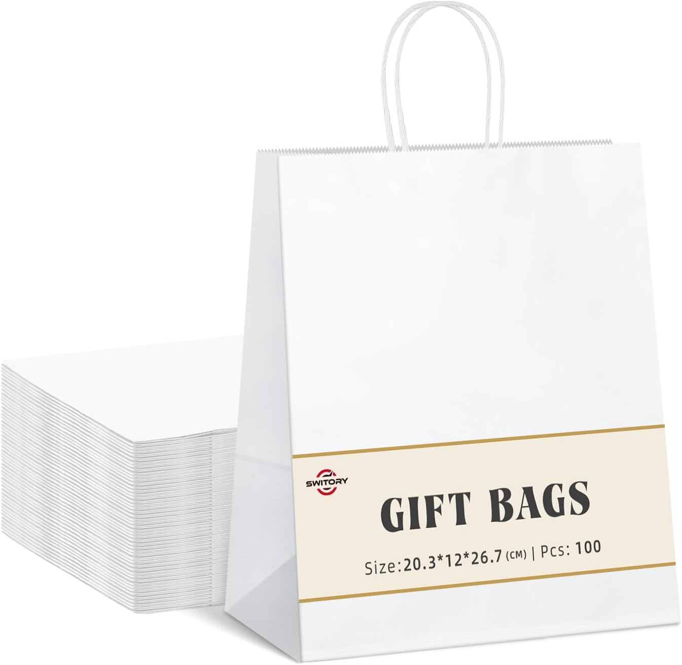 Switory Small Paper Bags with Handles, 100pcs White Gift Bags and Party Thank You Bags for Party Favor,Christian,Thanksgiving, Christmas, Birthday,Wedding,8x4.75x10.5 Inch,-0