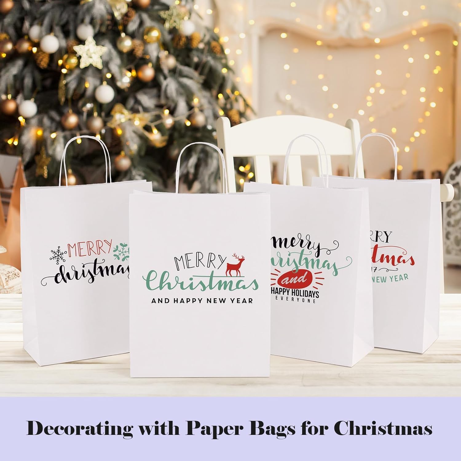 Switory Small Paper Bags with Handles, 100pcs White Gift Bags and Party Thank You Bags for Party Favor,Christian,Thanksgiving, Christmas, Birthday,Wedding,8x4.75x10.5 Inch,-6