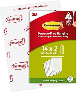 Command Picture Hanging Strips, Narrow, Value Pack - 14 Pairs (28 Strips) - Adhesive Strips - Ideal For Hanging Pictures with Thin Frames - Damage Free Hanging, White