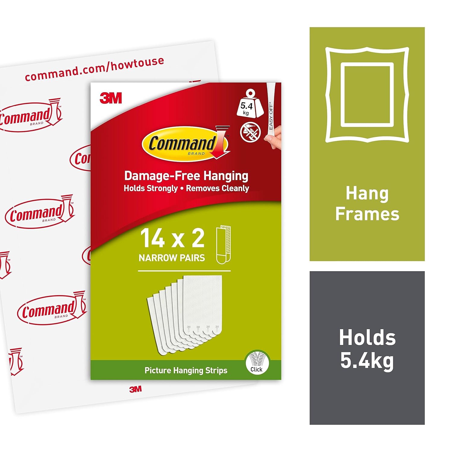 Command Picture Hanging Strips, Narrow, Value Pack - 14 Pairs (28 Strips) - Adhesive Strips - Ideal For Hanging Pictures with Thin Frames - Damage Free Hanging, White-1