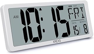 XREXS Large Digital Wall Clock, 14 Inch Large LCD Display Wall Digital Clock, Digital Alarm Clocks for Bedroom Home Decor, Calendar Clock with Time/Calendar/Temperature Display (Batteries Included)