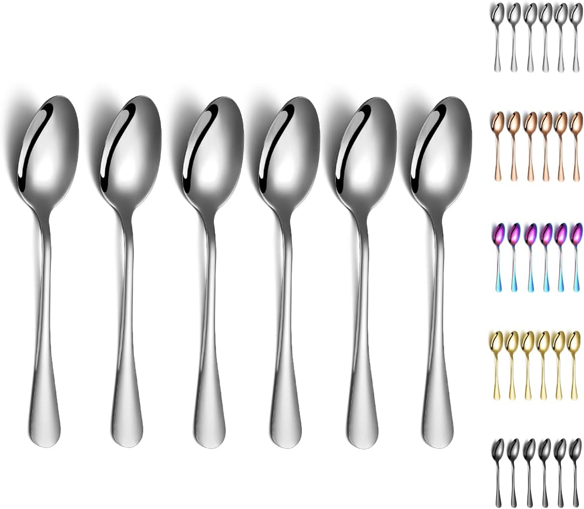 Dinner Spoons, Kyraton 6 Pieces 19cm Stainless Steel Table Spoon, Soup Spoons, Dessert Spoons Sliverware Dishwasher Safe Set of 6-0