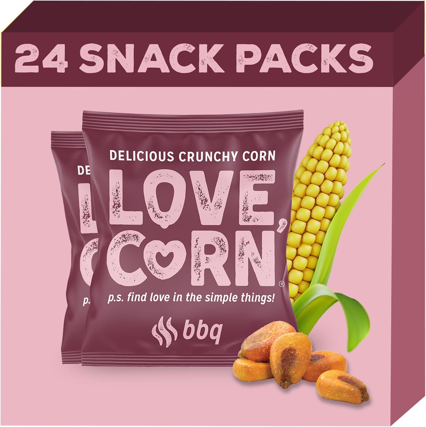 LOVE CORN BBQ Crunchy Corn Snack 20g x 24 Bags – Healthy Snacks Ideal for Gluten Free & Vegan Diets – Low Sugar Alternative for Crisps, Mixed Nuts & Pretzels – Perfect To Graze On-0