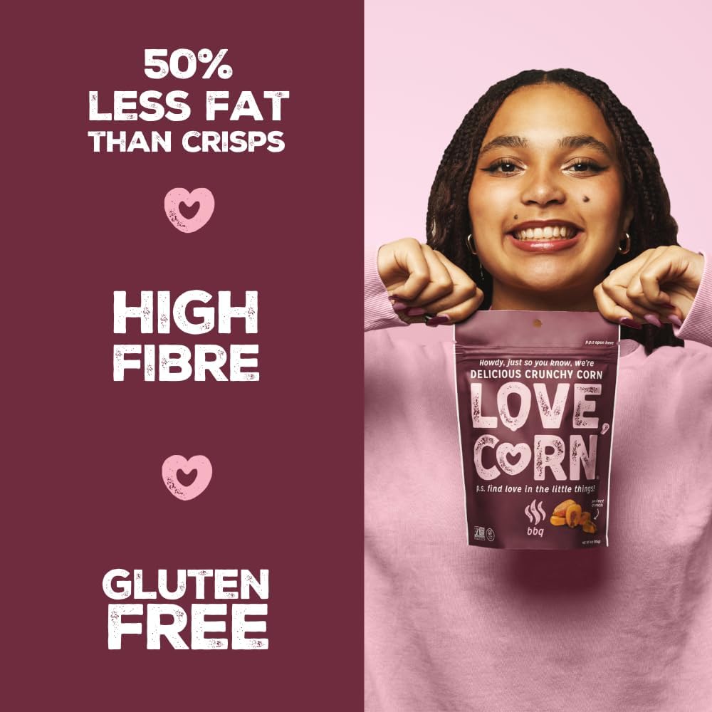 LOVE CORN BBQ Crunchy Corn Snack 20g x 24 Bags – Healthy Snacks Ideal for Gluten Free & Vegan Diets – Low Sugar Alternative for Crisps, Mixed Nuts & Pretzels – Perfect To Graze On-5