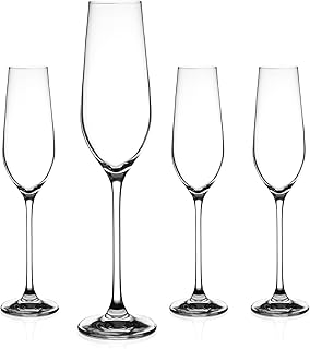 DIAMANTE Champagne Flutes Crystal Prosecco Glasses - ‘Auris’ Collection Undecorated Crystal - Set of 4